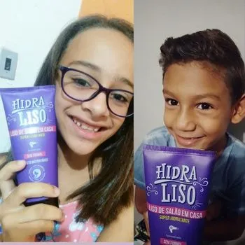 Crianças com cabelo alisado com progressiva de chuveiro